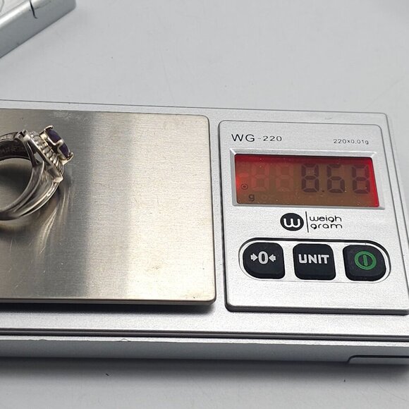 Sterling Silver Ring With Round Amethyst Gemstone Textured Size 9 Vintage - Picture 8 of 8